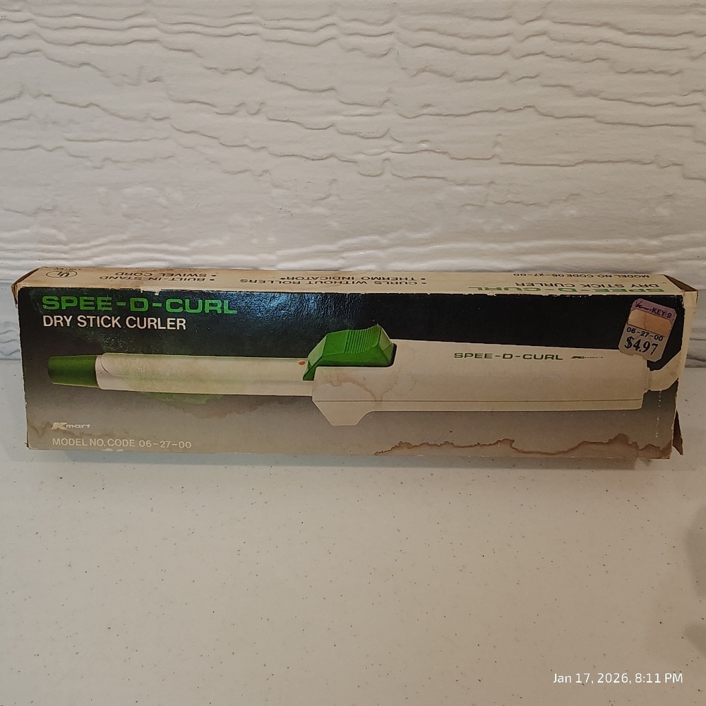 1970's Vtg Spee-d-Curl Dry Stick Curling Iron Barrel NEW Kmart MODEL NO.06-27-00